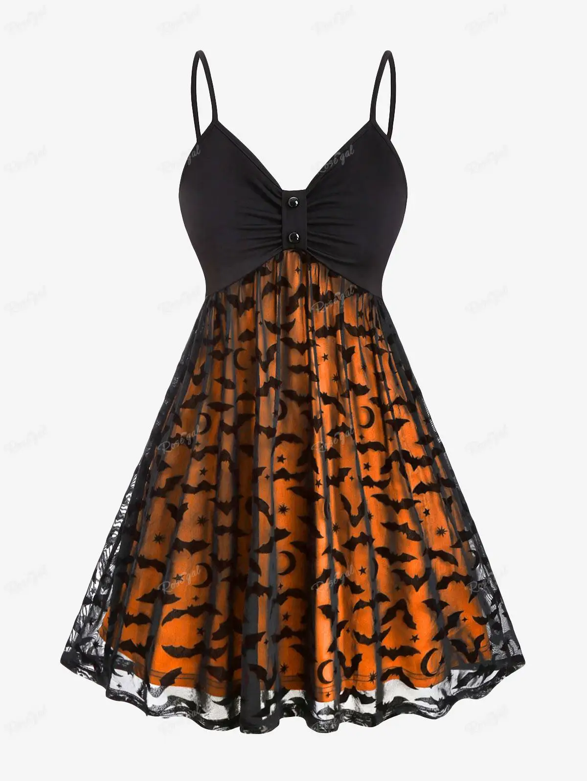 

ROSEGAL Plus Size Women's Dresses Bats Pattern Lace Overlay Knot Halloween Vintage Dress Vestidos 5XL