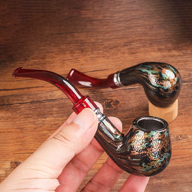 Handmade Resin Smoking Pipe, Bent Stem Mouthpiece Filter, Snake Scale, Colorful Herb Narguile Grinder, Smoke Tobacco Pipe