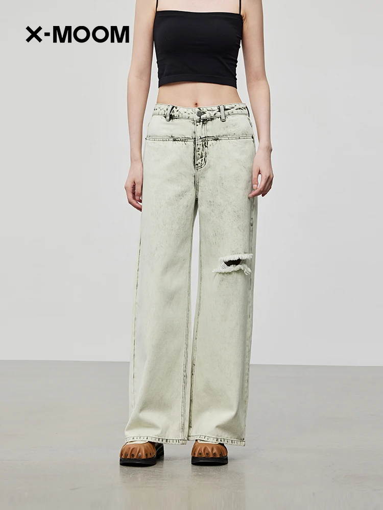 

Джинсы XMOOM2024: Новинка осени, женские прямые джинсы с эффектом похудения, дырками и дизайном «снежинка», стрейч-деним из хлопка, с завышенной талией