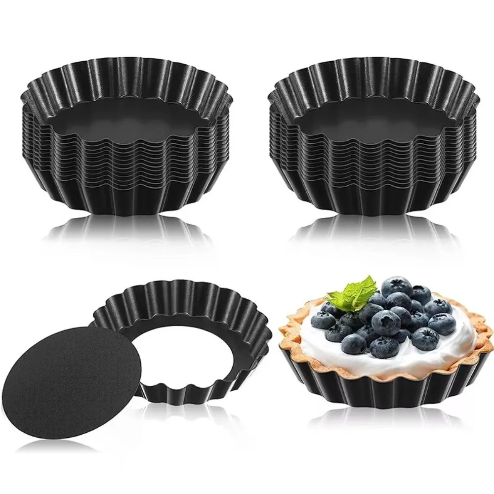 New Carbon Steel Egg Tart Pan Non-Stick Fluted Edge Pie Baking Mold Removable Bottom Stackable Mini Tart Mold Dessert Making