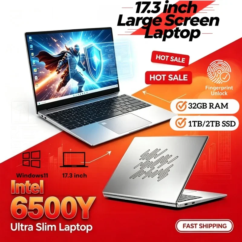 17.3 Inch High Performance Large Screen Laptop Intel 6500Y 16/32GB RAM 1/2TB BIG SSD Bright Windows11 Portable for Study