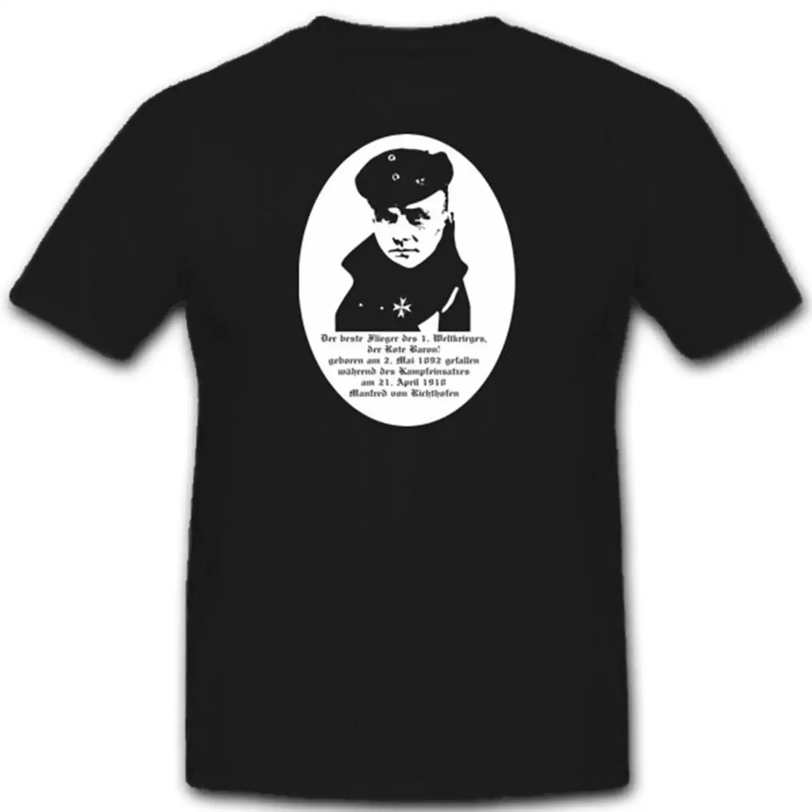 Manfred Albrecht Freiherr Von Richthofen Der Rote Baron Pilot T Shirt 3623 vintage Washed Comfortable Slightly homme Stylish