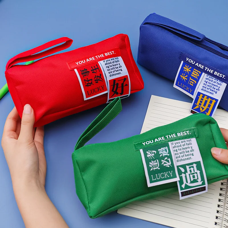 Large Capacity Oxford Cloth Pencil Bag Student Double Layer Storage Pencil Bag Learning Stationery Bag  Cute Pencil Case