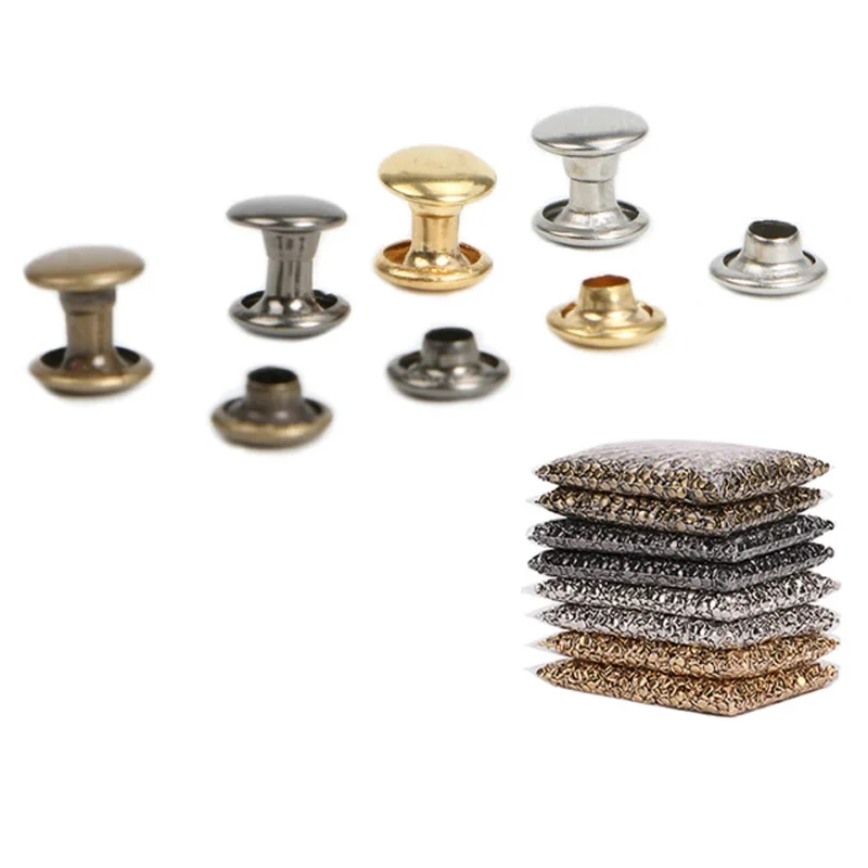 100 مجموعات 6 مللي متر 8 مللي متر المعادن غطاء مزدوج المسامير ترصيع برشام مستدير للجلود الحرفية حزام حقيبة الملابس قبعة الأحذية طوق الحيوانات الأليفة ديكور #3