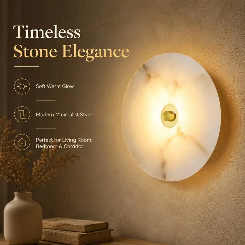 

Hot Modern Minimalist Marble Wall Lamp, Spanish Natural Marble Circular Wall Lamp, Indoor Villa Courtyard Lamp