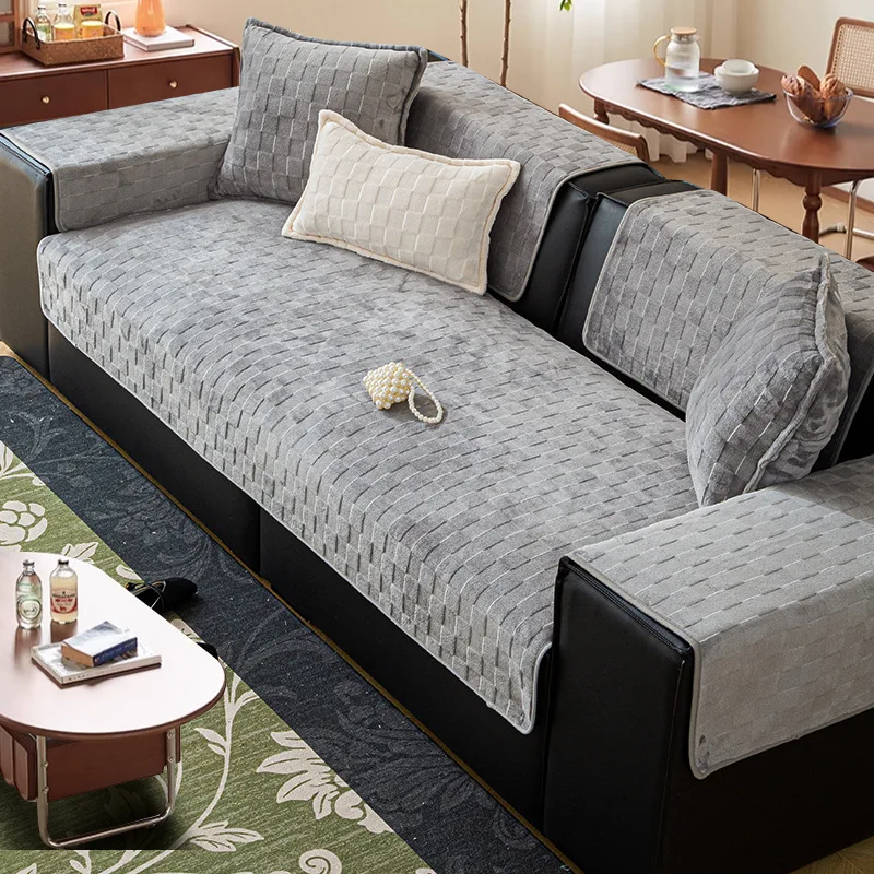 Modern Minimalist Plush Sofa Cover Cloth High-End Luxury Non-Slip Leather Sofa Slipcover Dustproof Sofa Protector