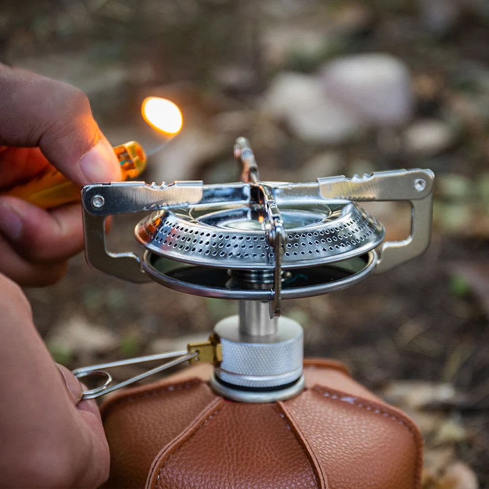 Outdoor Camping Gas Stove Mini Gas Burner with Storage Bag Lightweight Stove Head Adjustable for Hiking Climbing Fishing