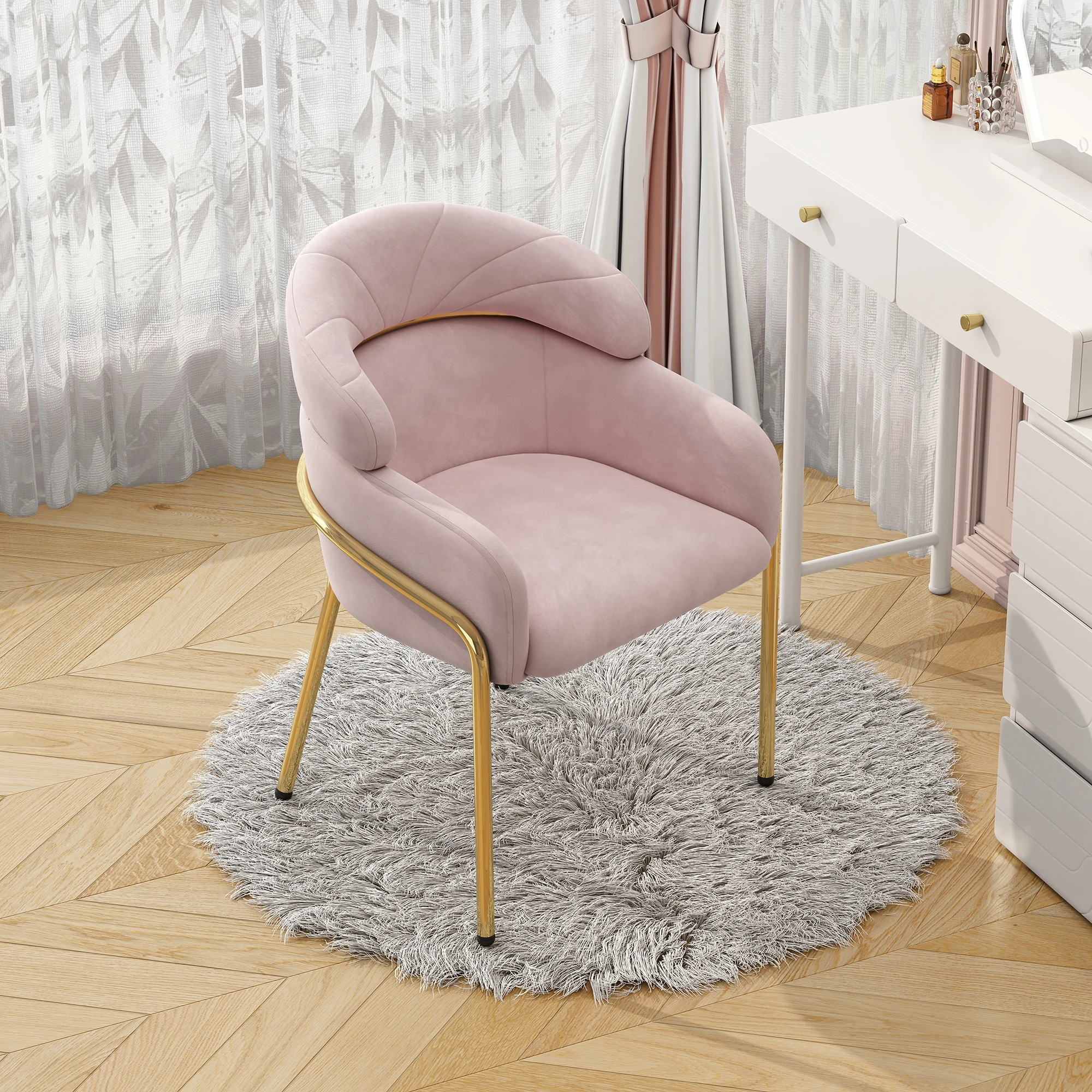 Chaise de salon/chambre à coucher, dossier ergonomique et pieds en métal, stable
