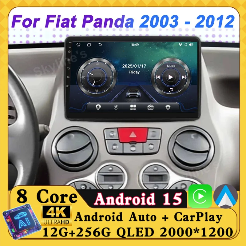 مشغل راديو فيديو الوسائط المتعددة للسيارة لشركة فيات باندا 169 2003 - 2012 لاسلكي أندرويد Auto CarPlay 8 Core نظام ملاحة GPS 2 din 4G BT #1
