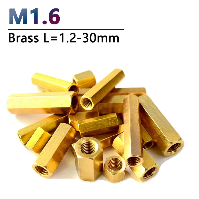 

M1.6 Hex Brass Standoff Spacer Female Screw Full Thread Hexagonal Stud Nut RC PCB Motherboard Length 1.2-30mm Hollow Pillar