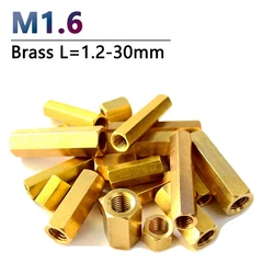 M1.6 Hex Brass Standoff Spacer Female Screw Full Thread Hexagonal Stud Nut RC PCB Motherboard Length 1.2-30mm Hollow Pillar