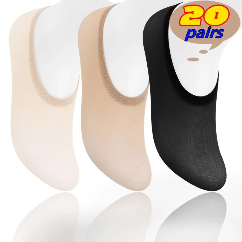 

10/20Pairs Non-slip Invisible Socks Slippers Seamless Ice Silk Ankle Boat Socks Summer Thin Solid Casual Breathable No Show Sock