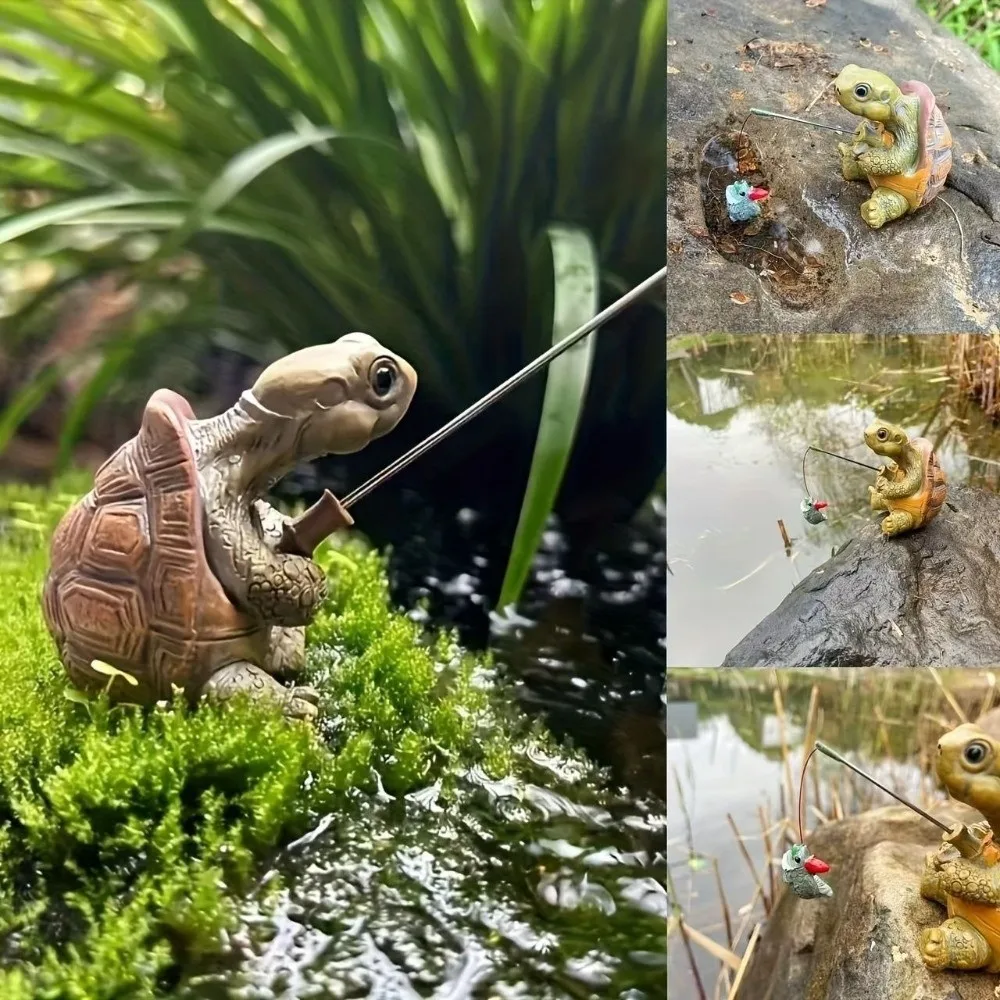 Rope Fishing Turtle Statue Animal Sculpture Small Fish Tank Ornament Resin Craft Flower Pot Decor Simulation Turtle Figurine
