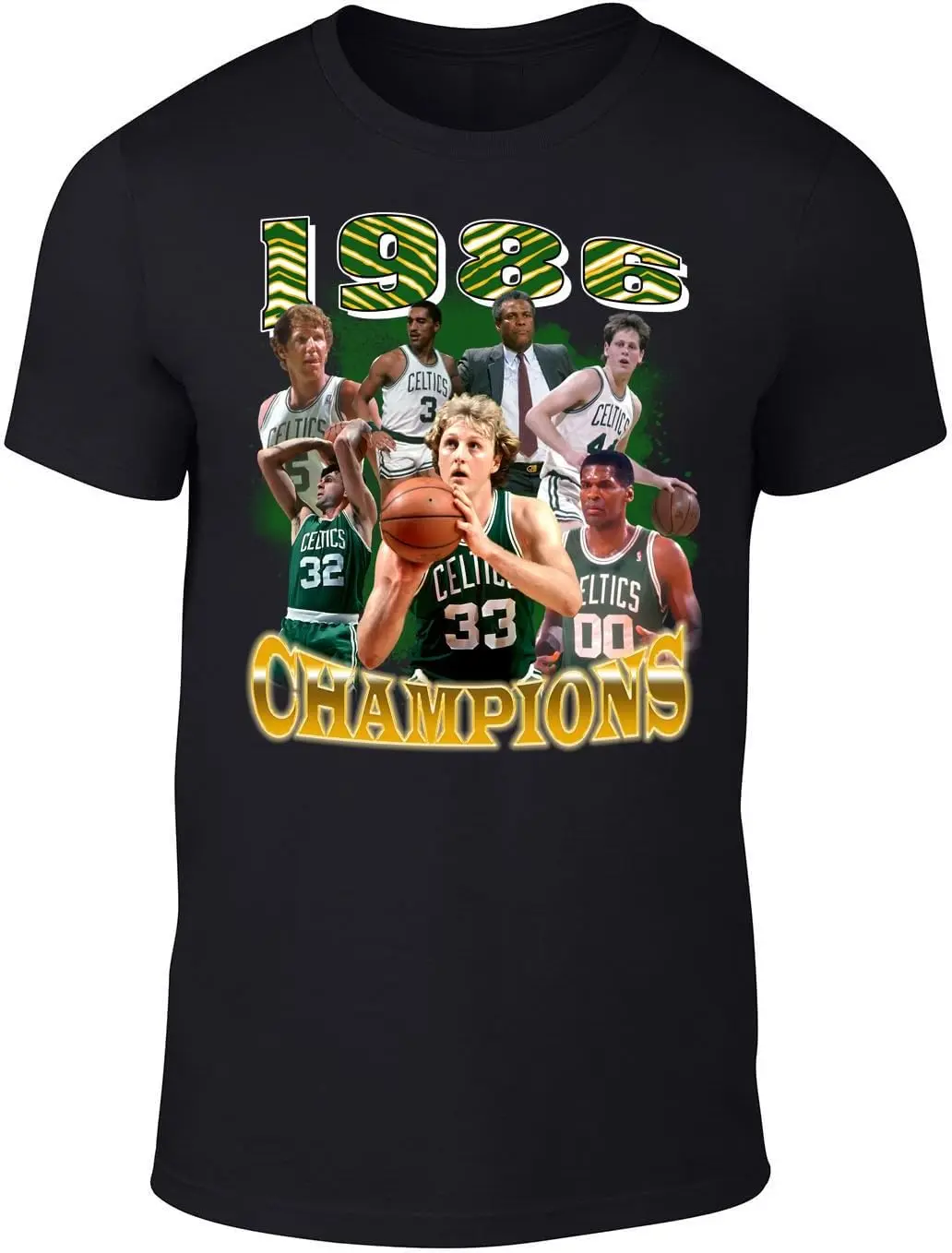 

Черная футболка Boston Champions Larry Bird Bill Walton Bootleg 1986 года