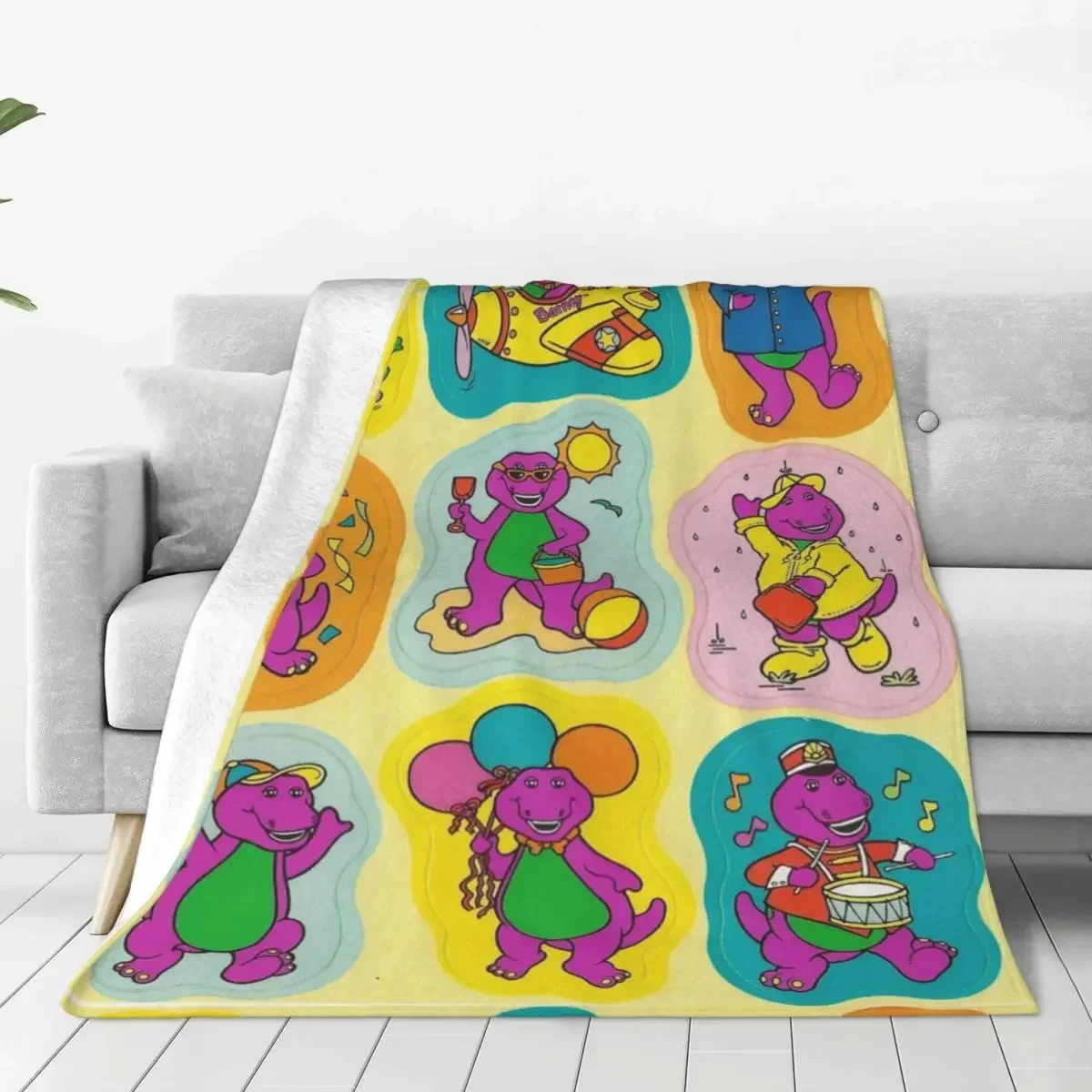 Barney Friends Cartoon Blankets Kawaii Dinosaur Dinosaurs Flannel Novelty Breathable Throw Blanket for Coverlet All Season