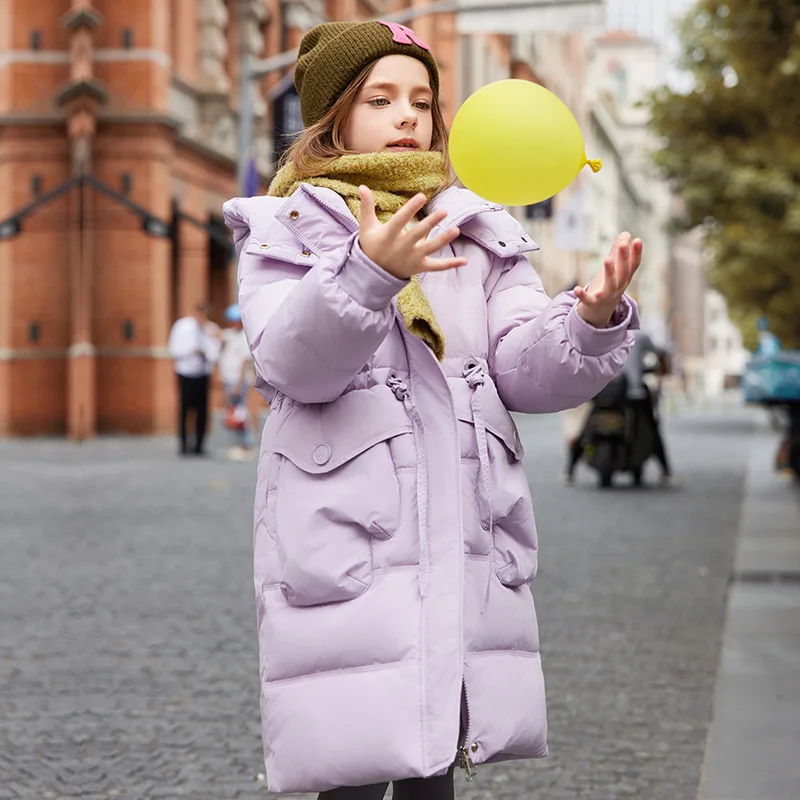 

2025 Winter Down Jacket for Girl Hooded White Duck Down Thick Warm Teenage Girl Outwear Coat 6-14 Years Kids Parka Snow Wear