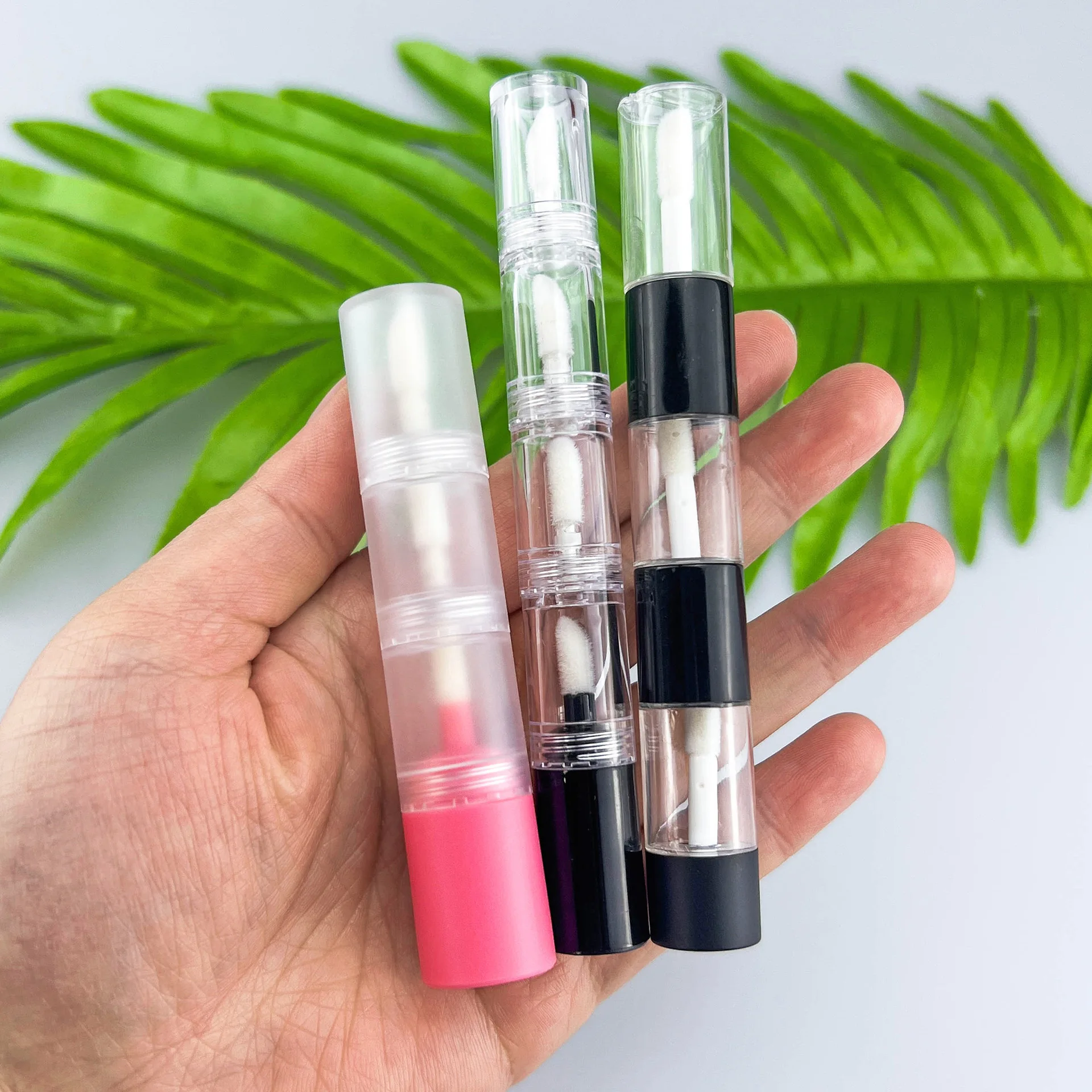 Lip Gloss Tube Custom Logo Luxury Lovely Mini 2ml With 3 Layer Pink Clear Transparent Lip Oil Tubes With Brush Wholesale 30pcs