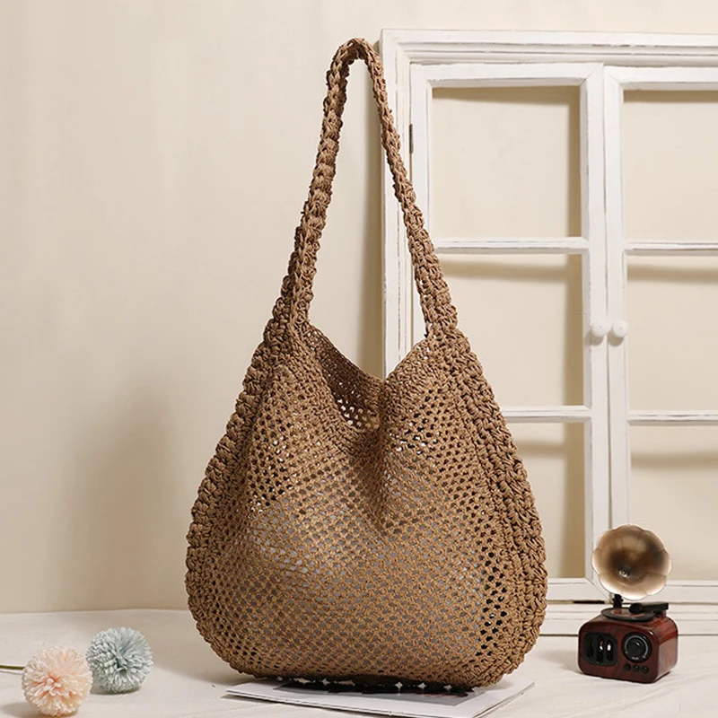 

Летняя коллекция: Соломенная пляжная сумка для женщин, дизайнерская сумка и кошелек класса люкс, новинка 2026 года, из папируса, с полым плетением, большая вместимость, на плечо