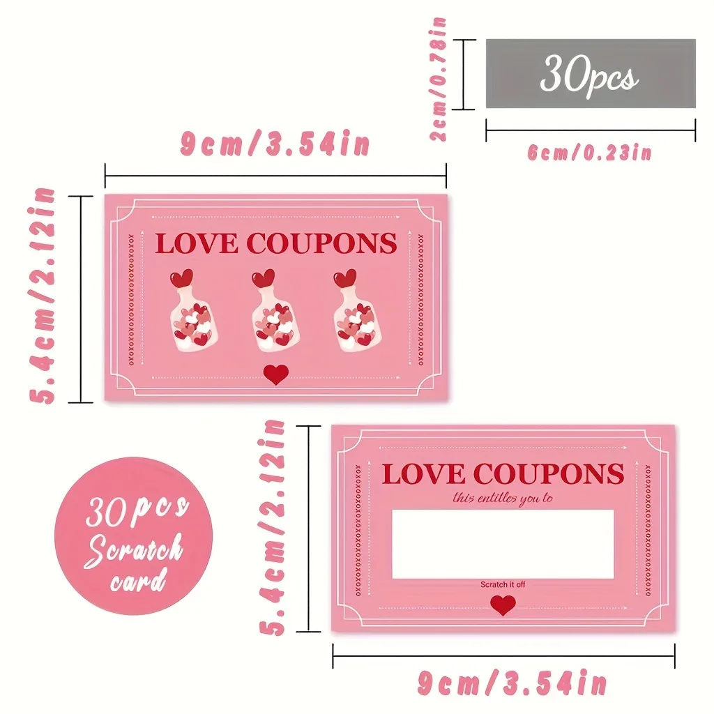 30-100PCS Valentine's Day Scratch Cards Cards Coupons of Love Words Valentine's Day Paper Scratch Cards Valentine's Day Gifts view 5