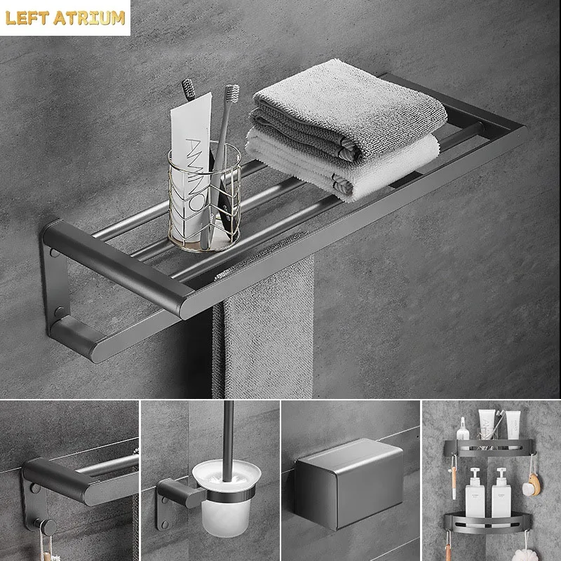 

Gun Gray Aluminum Bathroom Towel holder Wall-mounted Bathroom Set Towel Bar Paper Towel Holder Toilet Brush Holder Bath hardware