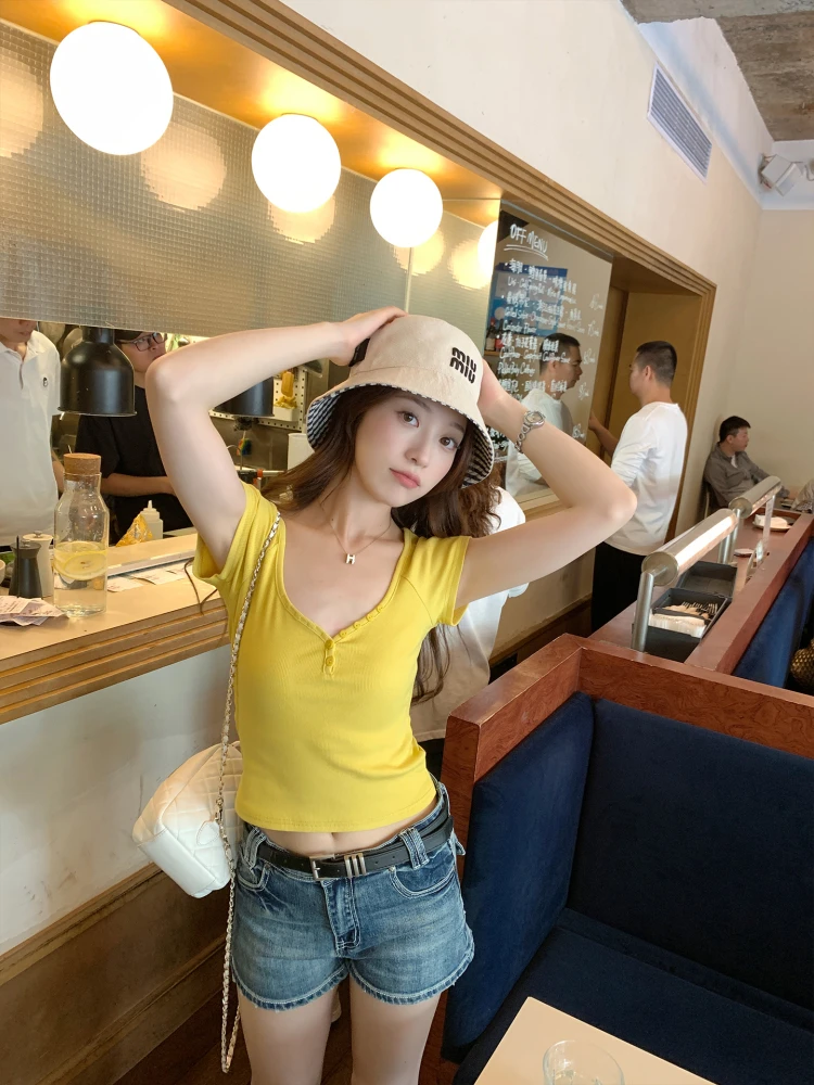 

Sieu American Sle Sweet And Spicy Low Waist Stretchy Denim orts Women's Slim Fit A-Line Hot Pants Waed Effect Jeans