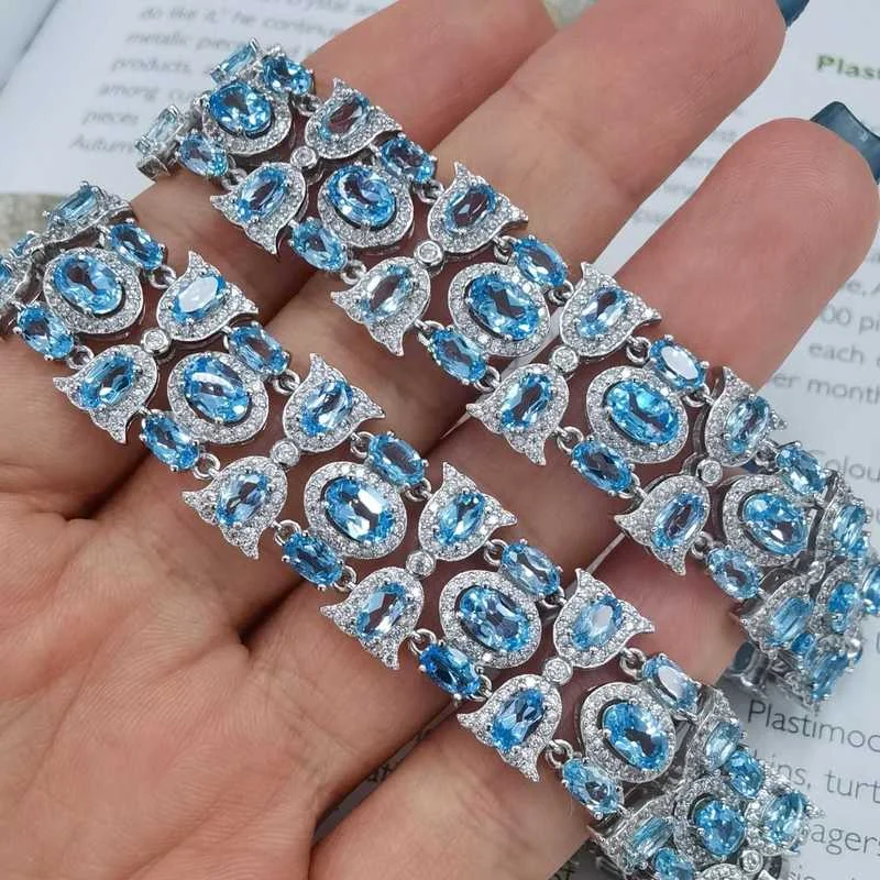 SACE GEMS Arrival Trend 925 Sterling Silver Swiss Blue Topaz Gemstone Bracelrts for Women Engagement Cocktail Party Fine Jewelry