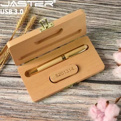 JASTER USB 3.0 flash drive Beech Business gift box Pen drive Ballpoint Memory stick Wood Pendrive Free Custom logo U 128GB 64GB