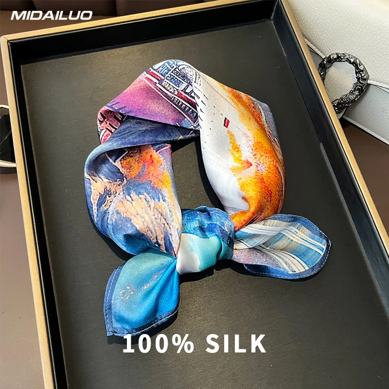 

Elegant 100% Silk Scarf 20.87x20.87 Inches Breathable Square Headscarf Non-Stretchable Decorative Accessory