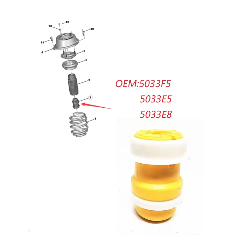 5033F5 5033E8 para Peugeot 508 Citroen C5 amortiguador de goma de tope de rebote de suspensión delantera, bloque amortiguador de cojín de amortiguador delantero