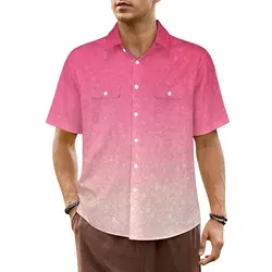 Ombre Hawaii Shirt For Man Beach Pink Glitter Print Casual Shirts Short Sleeve Korean Fashion Design Classic Oversized Blouses