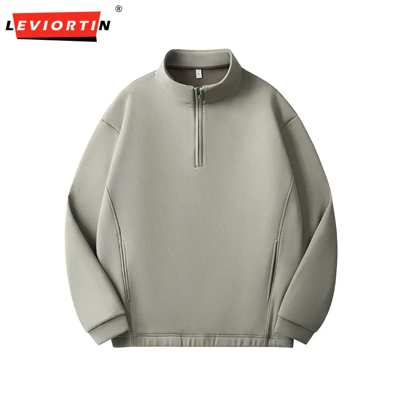 

2026 Мужская осенне-зимняя новая модная городская бархатная высококачественная текстурированная полумолния с воротником-стойкой, куртка-толстовка