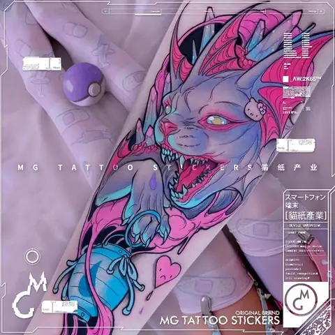 Pegatinas de tatuaje de vampiro y murciélago, tatuajes temporales de arte colorido, tatuajes de brazo impermeables, tatuajes falsos de gato de dibujos animados, regalos