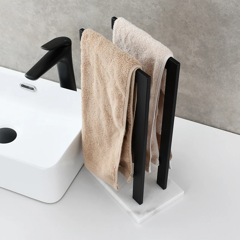 Ciencia Stainless Steel Free Standing Towel Holder with Marble Base Bathroom Countertop Towel Rack with Single Rod Double Rods