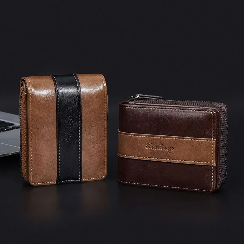 

2024 Luxury Men Wallets PU Leather Purses Short Zipper Hasp Money Bag Small Mini Purse Coin Card Holders Clutch New Male Wallet