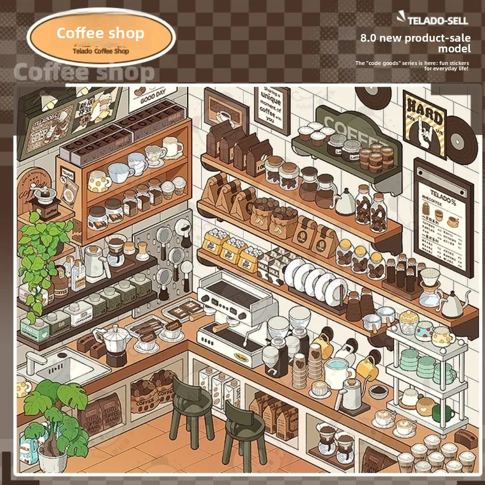 

Cartoon Design Miniature Scene Collection 3D Effect Hand Account Stickers 3D Food Collection 10 IN 1 Set Scenery Creating