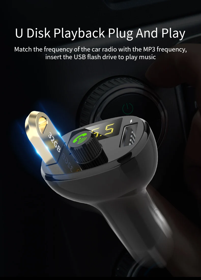 

Handsfree FM Transmitter Bluetooth Car Kit Wirless Radio Adapter MP3 Player With Dual USB Fast Charger