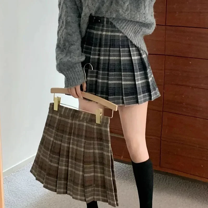 Jupe plissée à carreaux Style Preppy pour femmes, Mini jupe en laine taille haute, uniformes scolaires japonais, jupes Kawaii Y2k Jk, automne hiver
