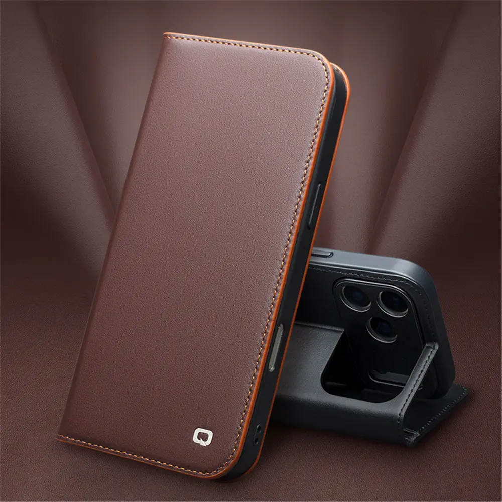 

Чехол-книжка из натуральной яловой кожи с карманом для карт для iPhone 17 17 Air 17 Pro Max, чехол-держатель