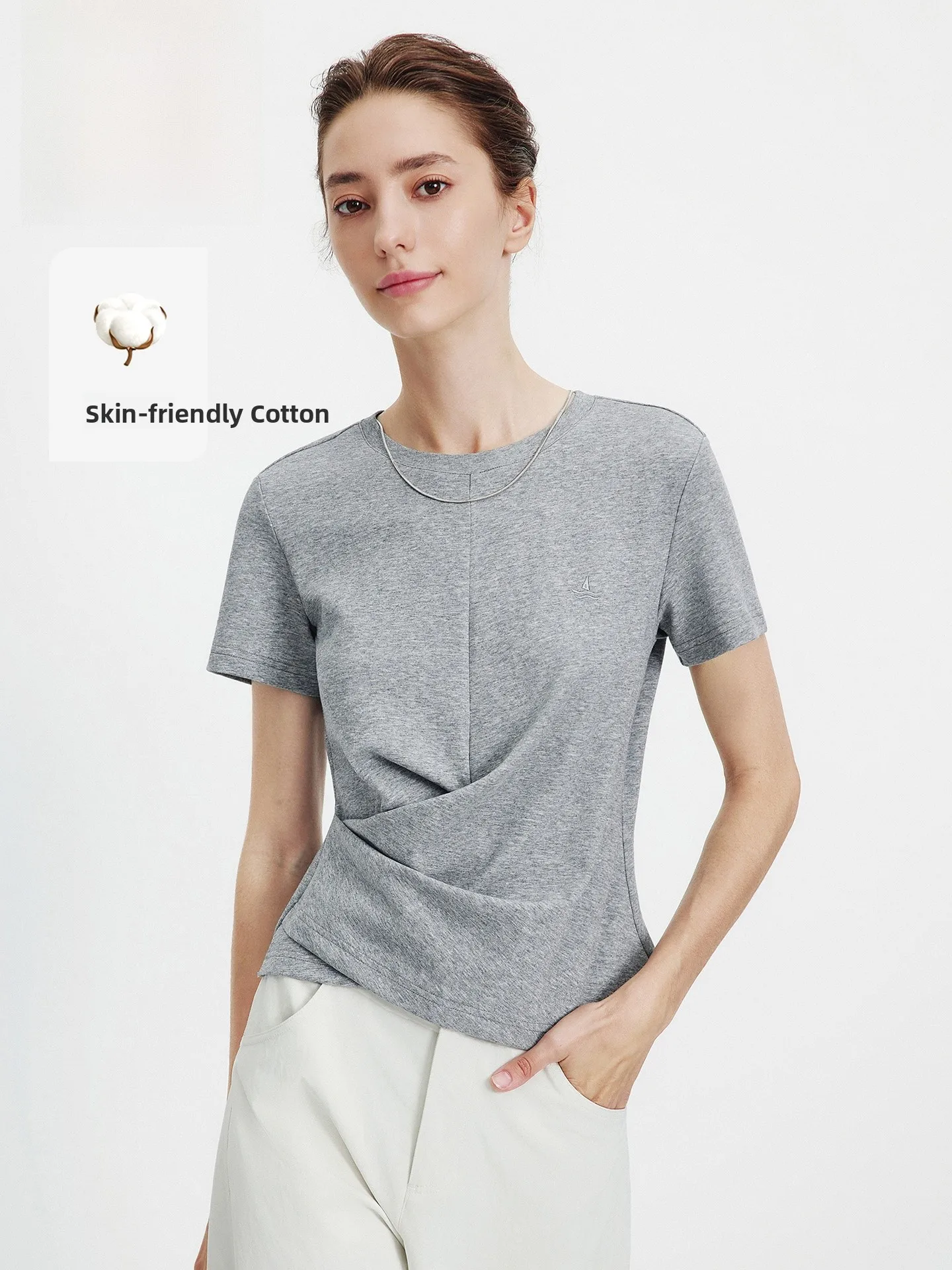 

Navigare Ladies Casual Faion ort Sve Cotton T-irt round Ne Summer 2026 Leisure Sle Polyester Blend Comfortable Fit