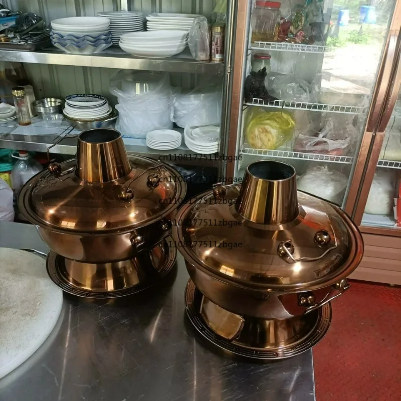 Suitable for Shabu-ShabuLambChickenCooking Stainless Steel Copper-Imitation Hot Pot for Cassette Stove, Commercial Use