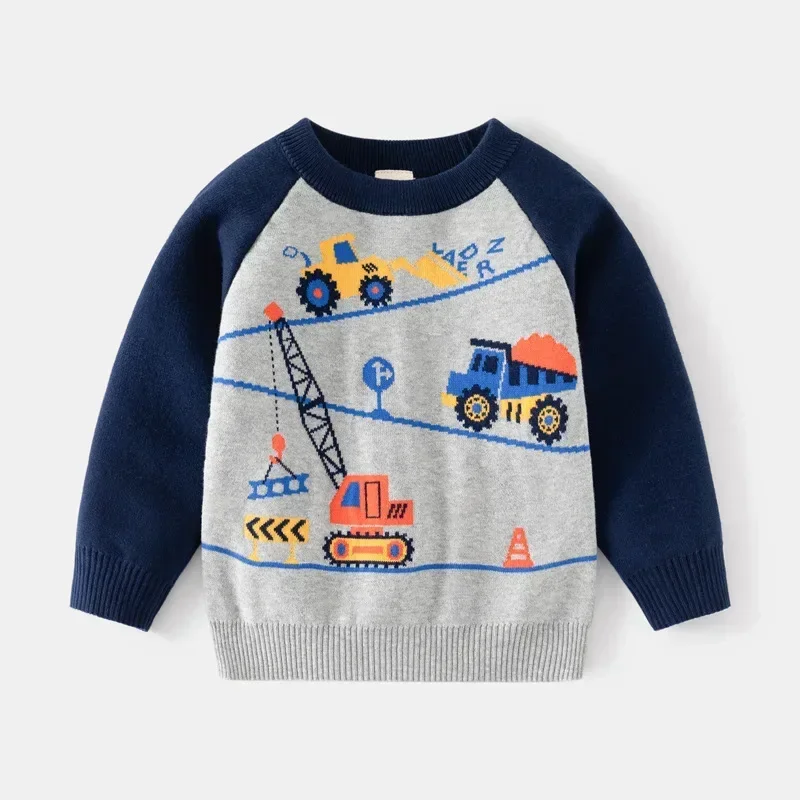Children Clothing Sweater Boys Autumn Double-layer Cotton Knitting Sweater Winter Boys Car Long Sleeve Sweater