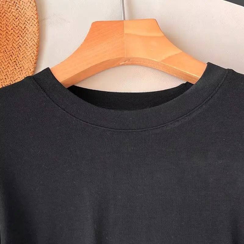 Withered Summer Nordic Minimalist Solid Color T-shirts Women Basic T-shirt Slim Fit Top For ladies