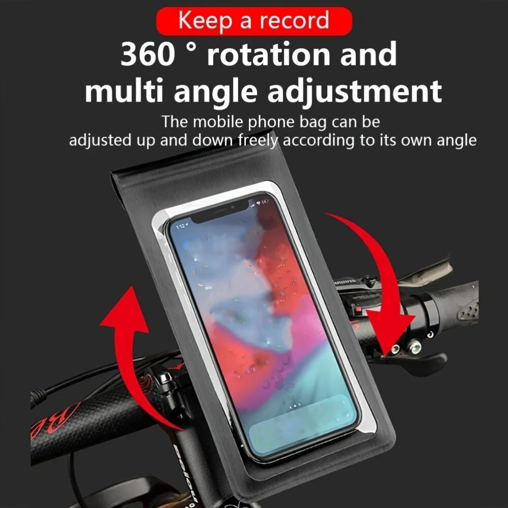 Waterproof Bike Motorcycle Phone Holder Bag 360° Rotatable Touch Screen Case w/ Upgrade Camera Window & Anti-Slip Strap