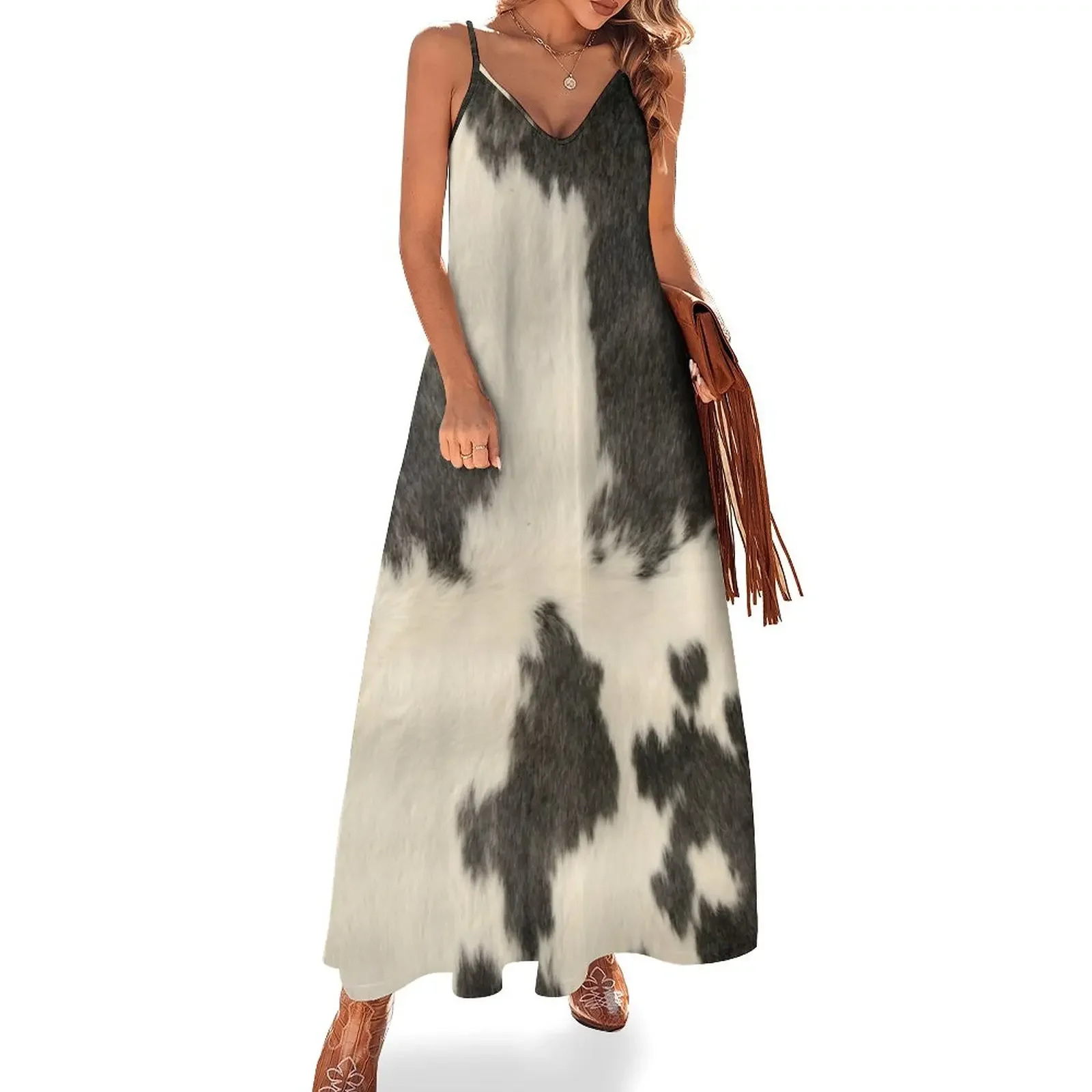 

Black & White Cow Hide Sleeveless Dress beach outfits for women women's elegant loose dresses luxury dresses fairy dress