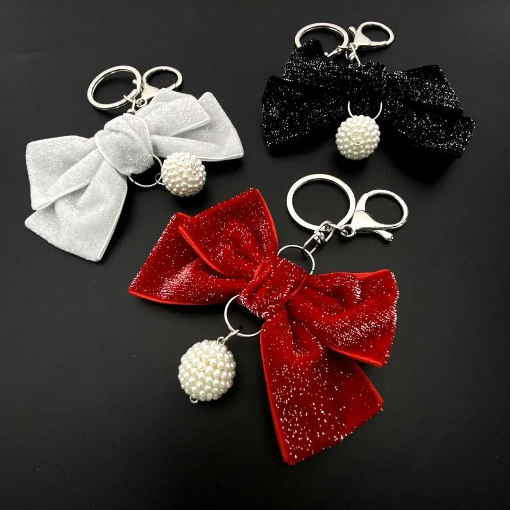 

New Korean Fashion Velvet Bow Cute Keychain Pendant Creative Red Festival Gift for Men and Women Keyring Car Accessories Gift