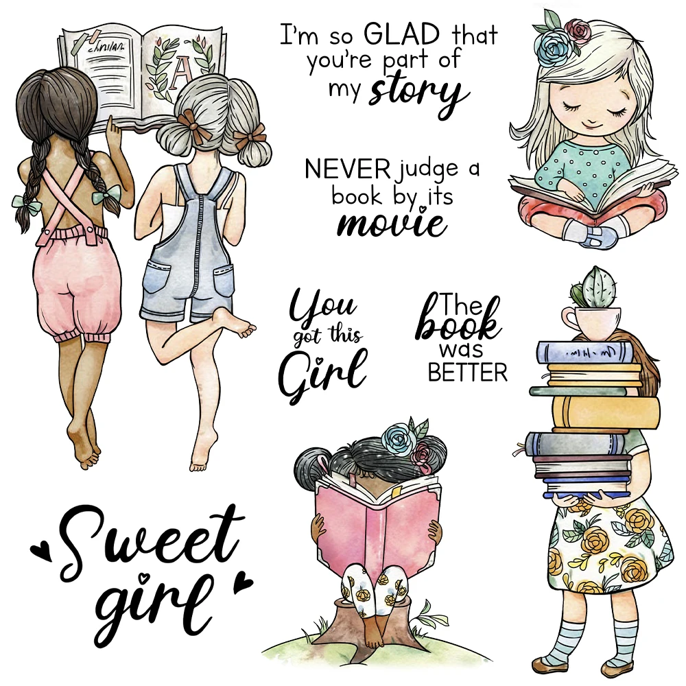 Mangocraft School Studying Girls Read Book Metal Cutting Dies Clear Stamp DIY Scrapbooking Dies Silicone Stamps For Cards Albums