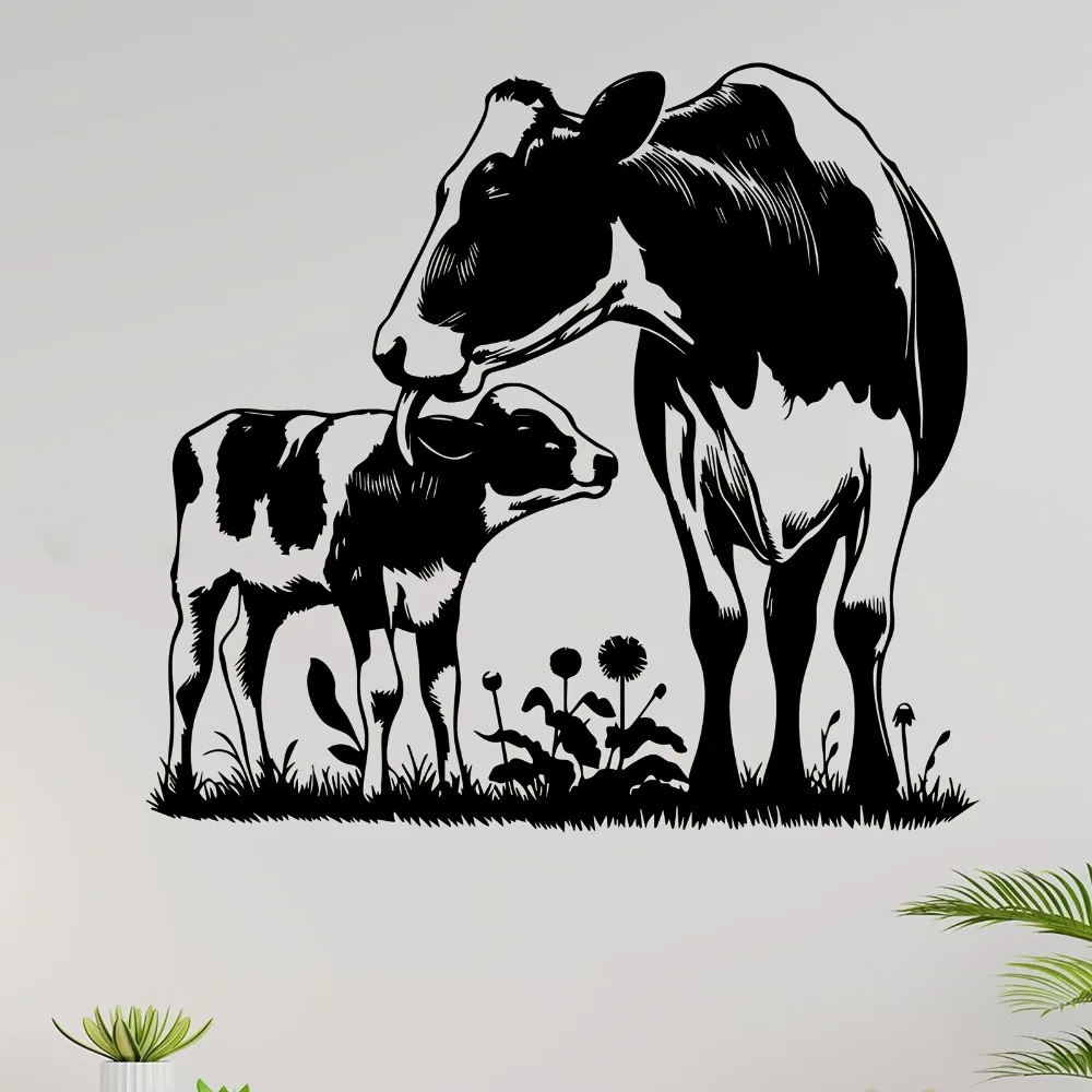 Weatherproof Cow & Calf Iron Wall Art Rustic Farmhouse Metal Sculpture Indoor Outdoor Garden Decor Gift