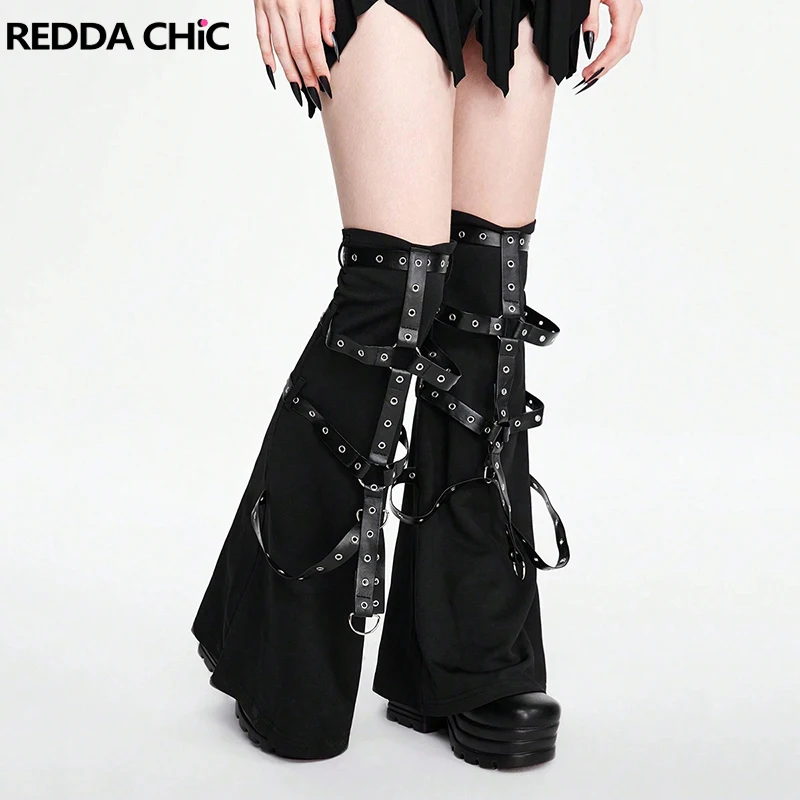 

REDDACHiC женские гетры из искусственной кожи с поясом, альтернативные готические кожаные ремни, облегающие черные ботинки, вечерние темные панк-фестивальные брюки-клеш