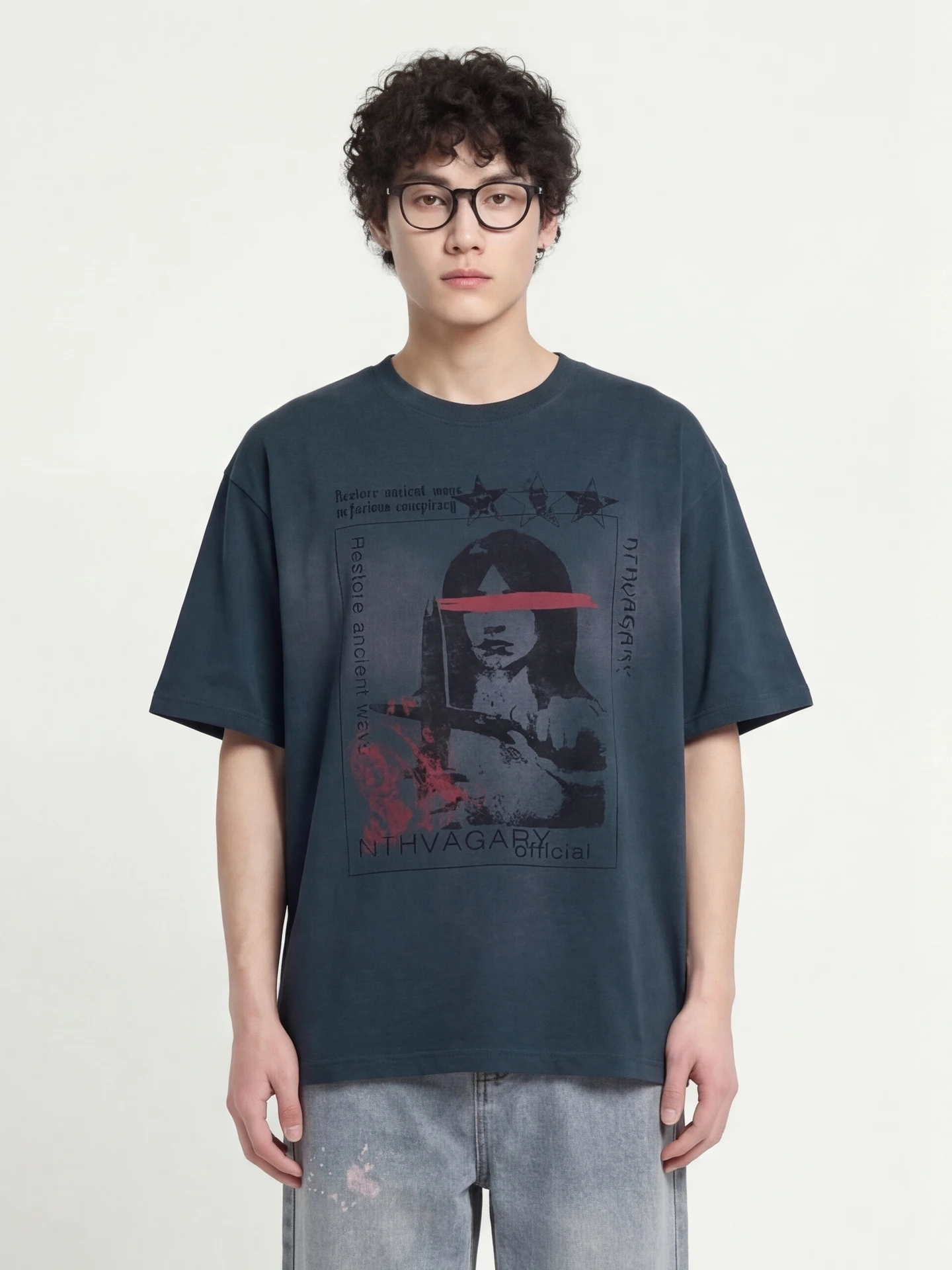 

from Old Portrait Print k round Collar ort Sve Men's Ethnic Clothing Summer 2026 ort Sve round Ne Print T...