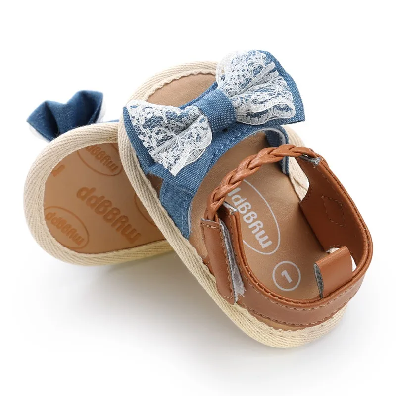 Summer Fashion Baby Girls Canvas Bow-knot Sandals Kids Beach Shoes Girls Walking Shoes First Walkers